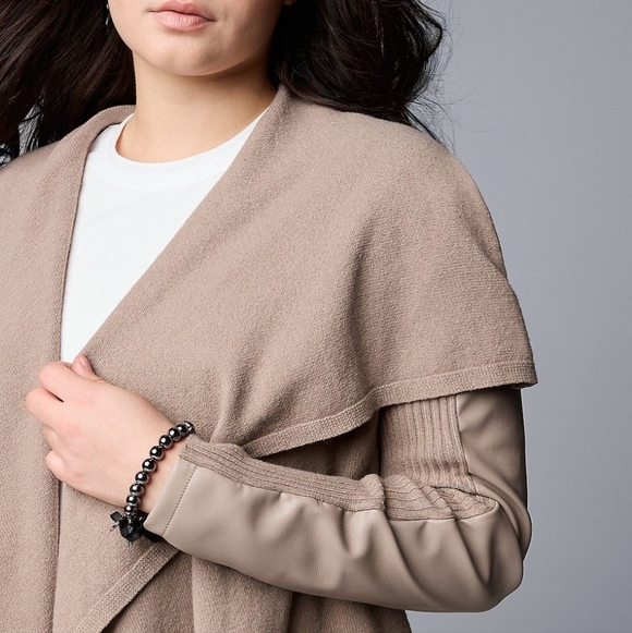 Women's Simple Vera Vera Wang Taupe Open Front Cardigan Size XS - Picture 7 of 7